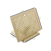 Beige plastic boekleesstandaard met afmetingen voor boeken en koran